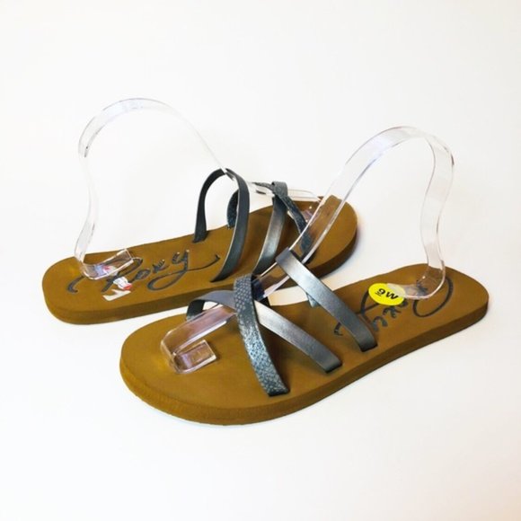 Roxy Shoes - ROXY GRAY SILVER SLIP ON SANDALS SLIDES